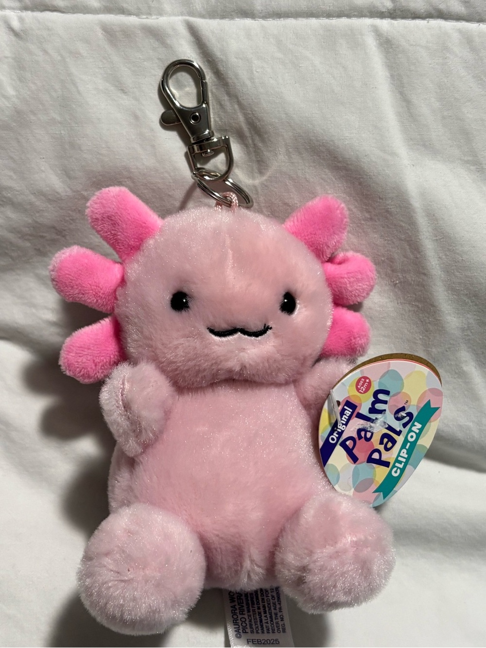 Pink Axolotl Clip-On Plush Keychain by Palm Pals